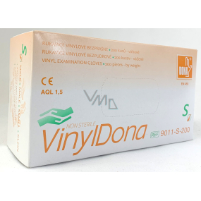 Dona Vinyldona rukavice vinylové nepudrované bezprašné, velikost S 200 kusů v krabici