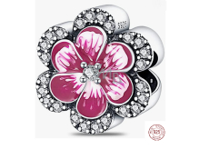 Charm Sterlingové stříbro 925 Růžová květina, maceška, korálek na náramek příroda