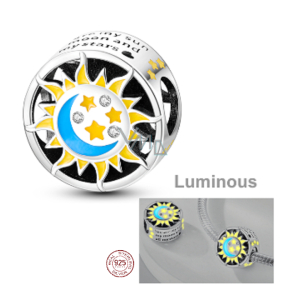 Charm Sterlingové stříbro 925 Luminozní - Den / noc, slunce / měsíc, korálek klipový na náramek vesmír