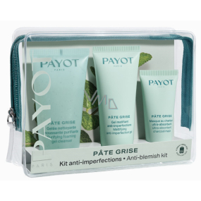 Payot Pate Grise Nettoayante pěnící gel 50 ml + Gel Matifiant Anti-imperfections denní zmatňující gel 30 ml + Charbon Masque absorpční matující černá maska 15 ml, kosmetická sada pro smíšenou až mastnou pleť
