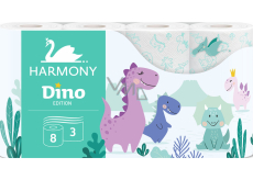 Harmony Kids Dino neparfémovaný toaletní papír s potiskem 17,5 m 3 vrstvý 8 kusů