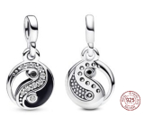 Charm Sterlingové stříbro 925 Jin a Jang - Mini Medailon třpytivý, přívěsek na náramek symbol