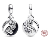 Charm Sterlingové stříbro 925 Jin a Jang - Mini Medailon třpytivý, přívěsek na náramek symbol