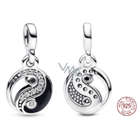 Charm Sterlingové stříbro 925 Jin a Jang - Mini Medailon třpytivý, přívěsek na náramek symbol