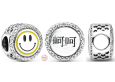 Charm Sterlingové stříbro 925 Talisman jiskřivý smajlík, korálek na náramek symbol