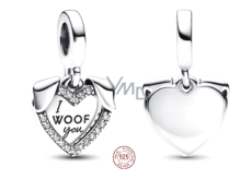 Charm Sterlingové stříbro 925 Srdce psíka I Woof You 2v1, přívěsek na náramek mazlíček