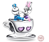 Charm Sterlingové stříbro 925 Disney Disneyland Kačer Donald a Daisy v šálku, korálek na náramek