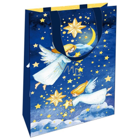Nekupto Dárková papírová taška s ražbou 17,5 x 11 x 8 cm Vánoční andělíčci