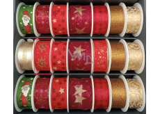 Nekupto Stuha látková vánoční Červená zlatotmavěčervené hvězdy 25 mm x 2,5 m