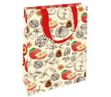 Nekupto Dárková papírová taška s ražbou 17,5 x 11 x 8 cm Vánoční jablíčka a oříšky
