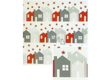Nekupto Dárkový balicí papír vánoční 70 x 1000 cm Bílý, červenošedé domečky