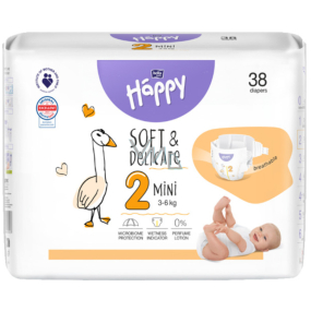 Bella Happy Mini 2 3 - 6 kg plenkové kalhotky pro děti 38 kusů + Bella vlhčené ubrousky pro děti 10 kusů