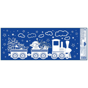 Okenní fólie vánoční Vláček se sněhovým efektem Sněhulák a stromeček 60 x 22,5 cm
