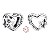 Charm Sterlingové stříbro 925 Srdce s propletenou hvězdou, korálek na náramek rodina