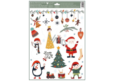 Okenní fólie vánoční barevná s glitrem Zlatá princezna a santa 30 x 42 cm
