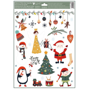 Okenní fólie vánoční barevná s glitrem Zlatá princezna a santa 30 x 42 cm
