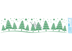 Arch Vánoční samolepka, okenní fólie bez lepidla Zelené stromky s glitry 50 x 12 cm