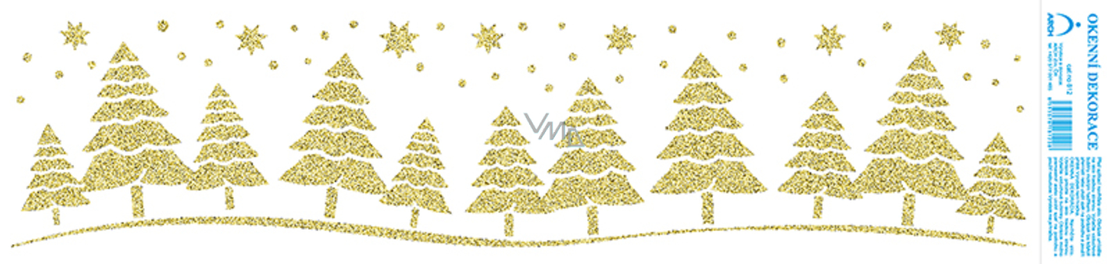 Arch Vánoční samolepka, okenní fólie bez lepidla Zlaté stromky s glitry ...