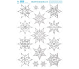 Arch Vánoční samolepka, okenní fólie bez lepidla Hvězdy stříbrné s glitry 35 x 25 cm