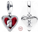 Charm Sterlingové stříbro 925 Červené srdce s klíčovou dírkou 2v1, přívěsek na náramek láska