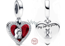 Charm Sterlingové stříbro 925 Červené srdce s klíčovou dírkou 2v1, přívěsek na náramek láska