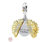 Charm Sterlingové stříbro 925 Rozkvetlá slunečnice pozlacená s nápisem - Jsi moje sluníčko, otevíratelný přívěsek na náramek láska