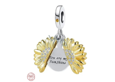 Charm Sterlingové stříbro 925 Rozkvetlá slunečnice pozlacená s nápisem - Jsi moje sluníčko, otevíratelný přívěsek na náramek láska