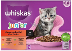 Whiskas Junior klasické pokrmy ve šťávě hovězí, kuře, jehně, drůbeží kapsičky ve šťávě 12 x 85 g