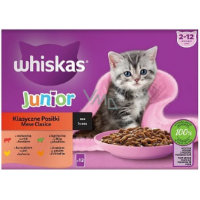 Whiskas Junior klasické pokrmy ve šťávě hovězí, kuře, jehně, drůbeží kapsičky ve šťávě 12 x 85 g