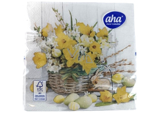Aha Papírové ubrousky 3 vrstvé 33 x 33 cm 20 kusů Velikonoční košík s narcisky