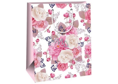 Ditipo Dárková papírová taška 26,4 x 13,6 x 32,7 cm Bílá růžové květy