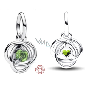 Charm Sterlingové stříbro 925 Zelený světlý kruh věčnosti srpen, přívěsek na náramek symbol