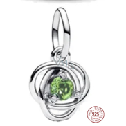 Charm Sterlingové stříbro 925 Zelený světlý kruh věčnosti srpen, přívěsek na náramek symbol