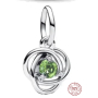 Charm Sterlingové stříbro 925 Zelený světlý kruh věčnosti srpen, přívěsek na náramek symbol