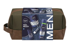Nivea Men Feel Ready balzám po holení 100 ml + Nivea Men Protect & Care gel na holení 200 ml + Nivea Men Protect & Care antiperspirant roll-on 50 ml + Labello Men Active balzám na rty 4,8 g + kosmetická etue, kosmetická sada pro muže