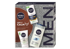Nivea Men Keep it Calm Sensitive SPF15 pleťový krém 75 ml + Nivea Men Sensitive čistící gel 100 ml + Nivea Men Sensitive Bamboo Extract sprchový gel 250 ml, kosmetická sada pro muže