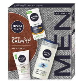 Nivea Men Keep it Calm Sensitive SPF15 pleťový krém 75 ml + Nivea Men Sensitive čistící gel 100 ml + Nivea Men Sensitive Bamboo Extract sprchový gel 250 ml, kosmetická sada pro muže