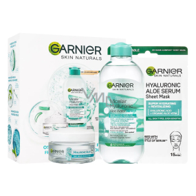 Garnier Hyaluronic Aloe micelární voda + denní pleťové sérum + revitalizující textilní maska, kosmetická sada pro ženy