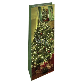 Nekupto Dárková papírová taška na láhev zelená 10 x 33 x 8,9 cm Vánoční atmosféra
