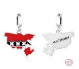 Charm Sterlingové stříbro 925 Nizozemsko Amsterodam vlajka - houpající se mapa přívěsek na náramek cestování