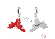 Charm Sterlingové stříbro 925 Turecko, Istambul vlajka - houpající se mapa, přívěsek na náramek cestování