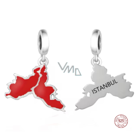 Charm Sterlingové stříbro 925 Turecko, Istambul vlajka - houpající se mapa, přívěsek na náramek cestování