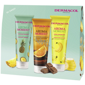Dermacol Aroma Moment sprchový gel Ananas 250 ml + sprchový gel Banán 250 ml + sprchový gel Belgická čokoláda 250 ml, kosmetická sada pro ženy