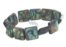 Paua mušle / Abalon s duhovou hrou barev náramek 14 x 14 mm / 16 - 17 cm, symbol ochrany a životní rovnováhy