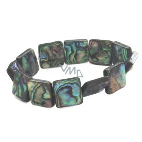 Paua mušle / Abalon s duhovou hrou barev náramek 14 x 14 mm / 16 - 17 cm, symbol ochrany a životní rovnováhy