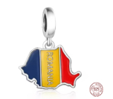 Charm Sterlingové stříbro 925 Rumunsko vlajka - houpající se mapa, přívěsek na náramek cestování