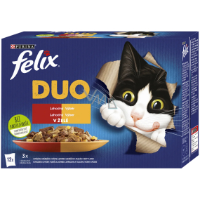Felix Fantastic kapsičky pro kočky v želé výběr duo hovězí a drůbeží, kuřecí a ledvinky, jehněčí a telecí a krůtí a játra 12 x 85g
