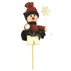 Sněhulačka s vločkou hnědá figurka zápich 10 cm + špejle