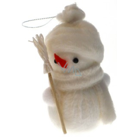 Sněhulák bílý s šálou a metličkou na zavěšení 11 cm