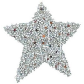 Hvězdička se stříbrnými kuličkami, hvězdičkami a drátkem na zavěšení 10 cm